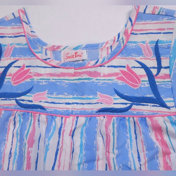 Smart Time Vintage Cotton Poly Embroidered Tulip House Spring Dress Medium - Picture 11 of 13